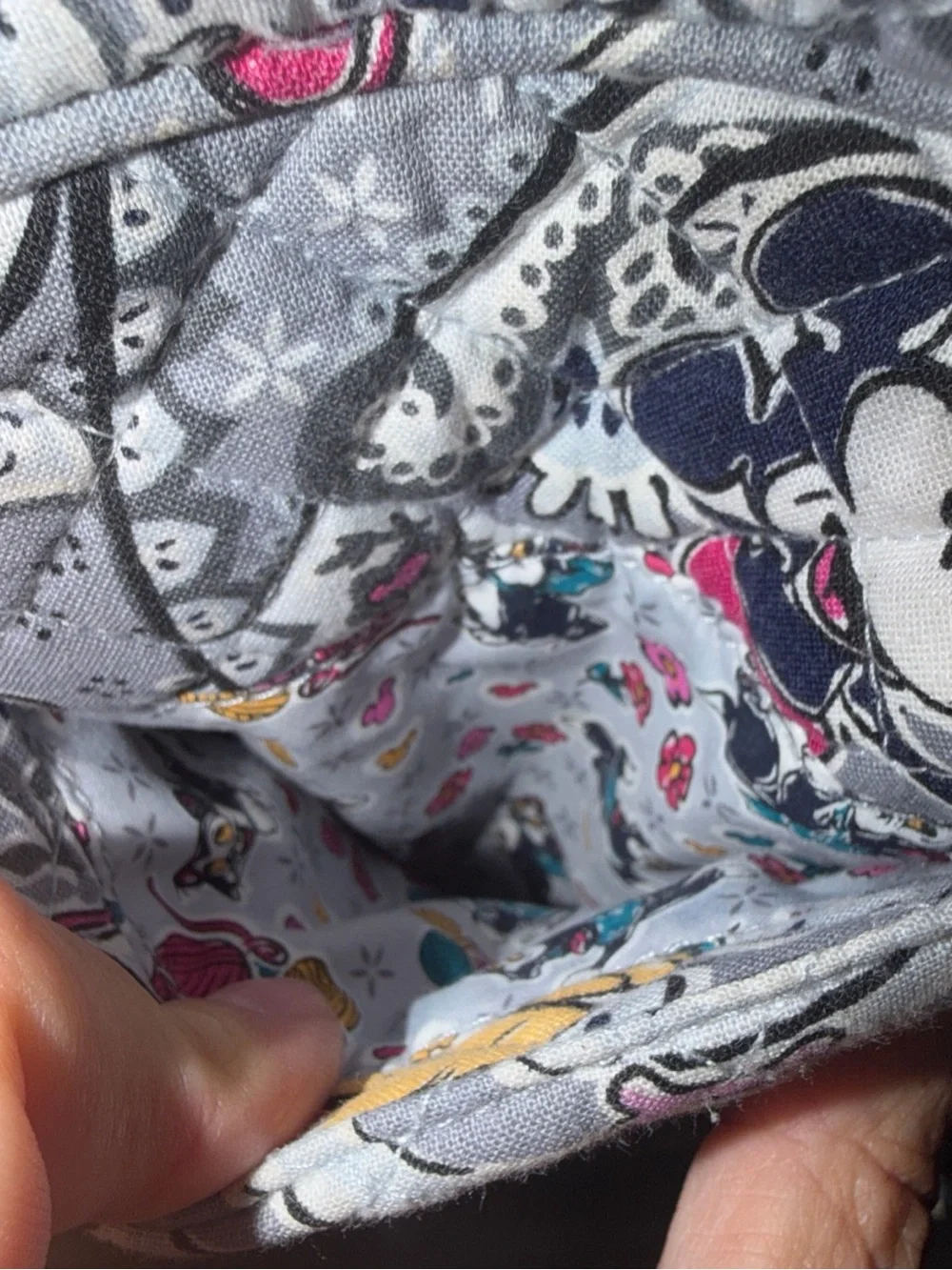 Vera Bradley Gray Minnie & Mickey Quilted Crossbody with Teal and Pink Accents
